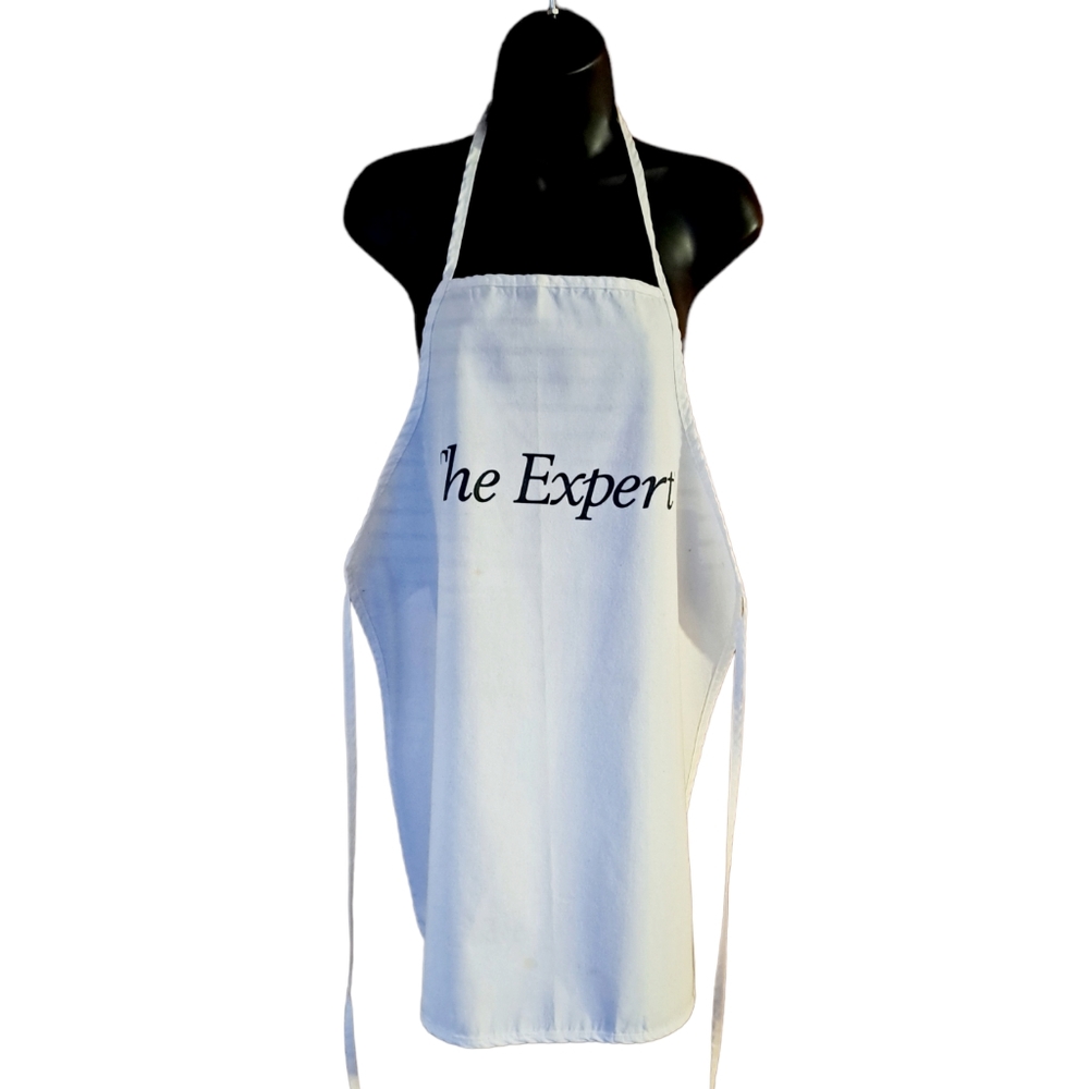 Vtg Innova Full Size Apron "The "Expert"  Off White Tie Back  28" Made In USA